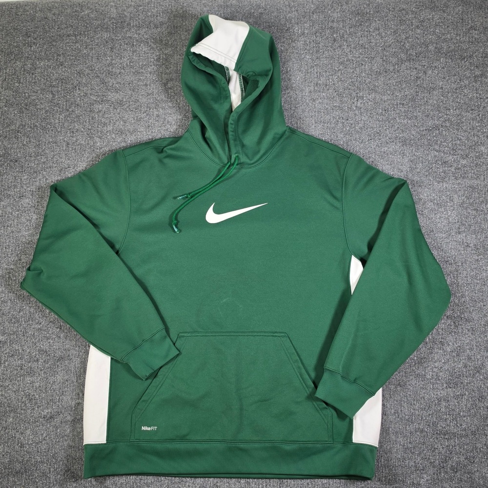 Nike Fit Therma Hoodie Mens XL Green White Pullover Swoosh Sweatshirt RN56323